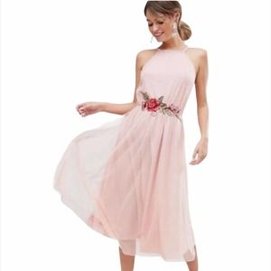 ASOS Tulle MIDI Dress Floral Appliqué NWT 6